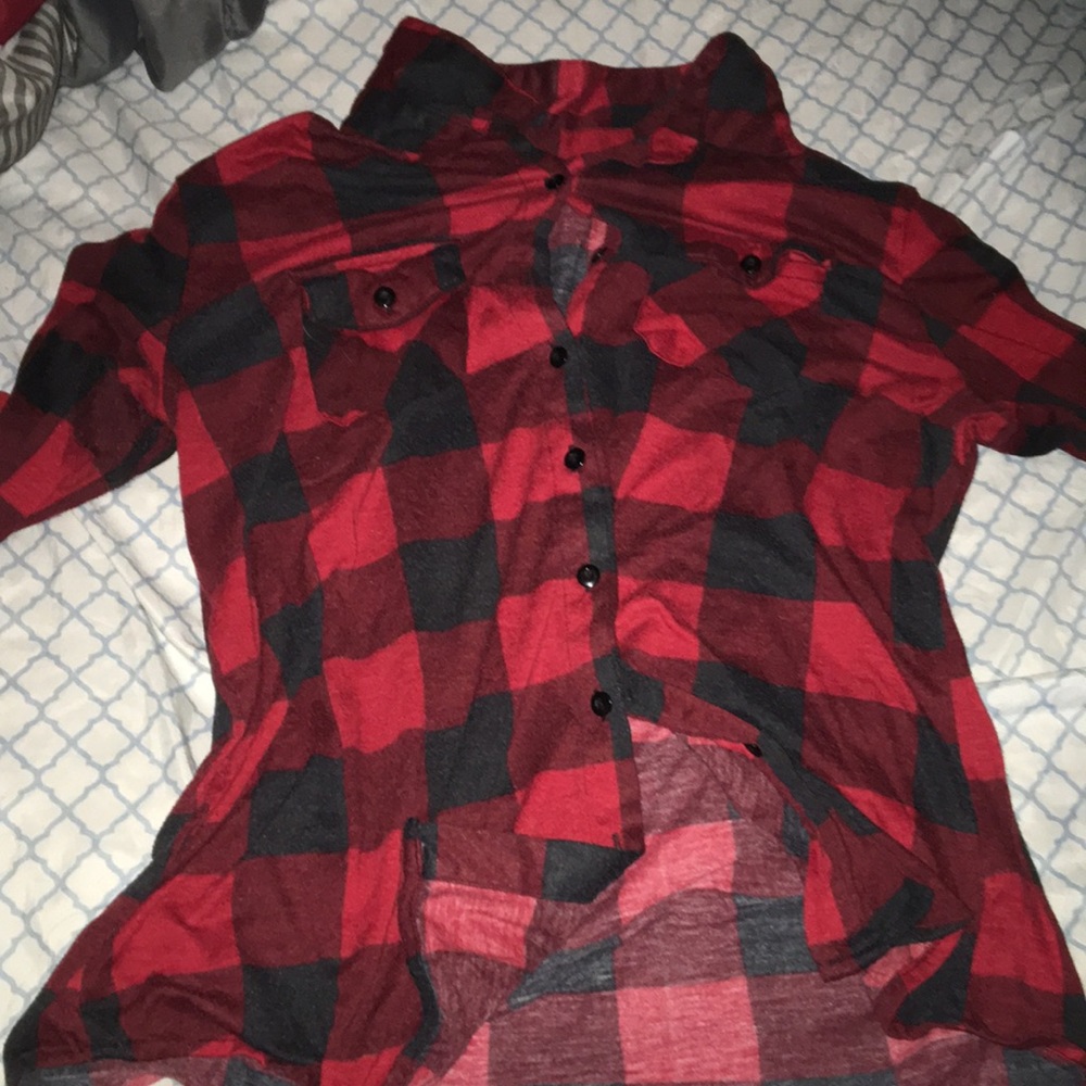 Red and black female plaid shirt